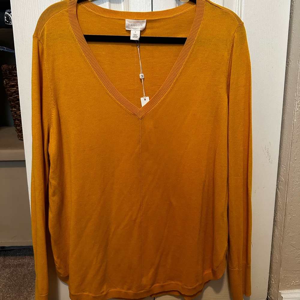 Caslon Mustard Long Sleeve V-Neck Top
